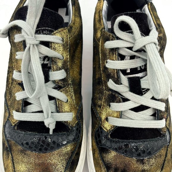 P448 F9Space Monet Spacelow Gold Black Leather Lace Up Low Sneaker Size EU37 US7 - Picture 12 of 12